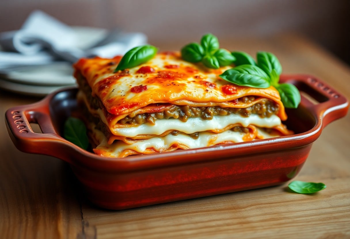 Lasagne vegetariane al ragù di lenticchie cotto lentamente in forno